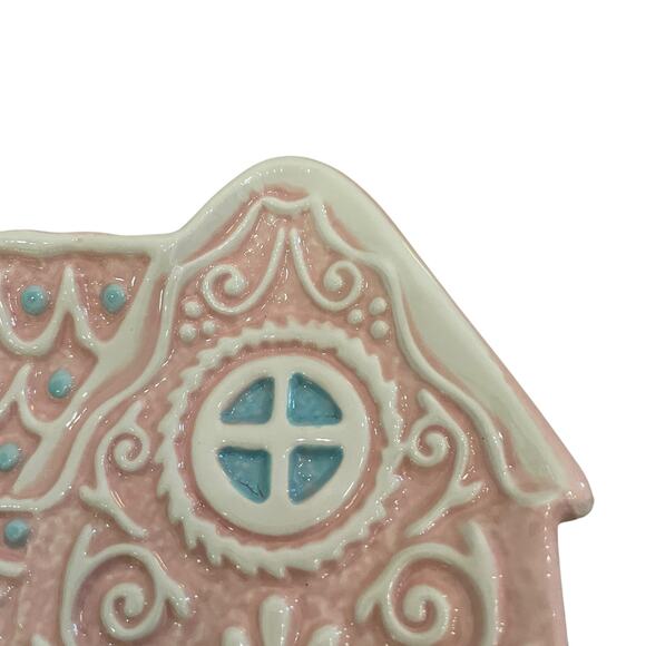 Godinger Pastel Pink Gingerbread House 6in Ceramic Appetizer Plates New - Picture 5 of 16